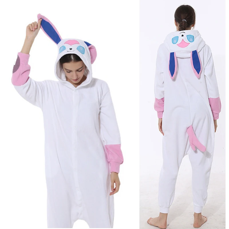 

Anime Sylveon Kigurumi Cosplay Costume Winter Warm Jumpsuit Pajamas Funny Onepiece Sleepwear Animal Carnival Homewear Drop Ship