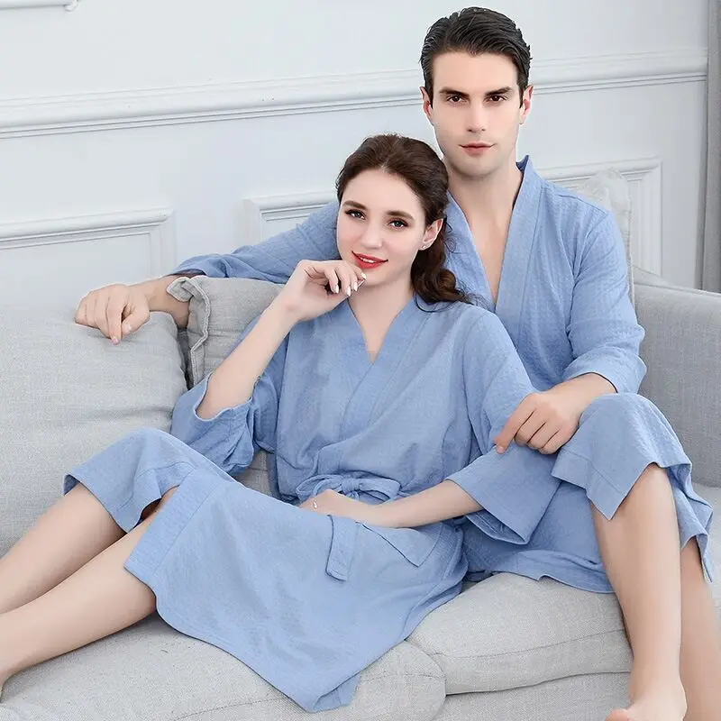 Женский и мужской халат на осень зиму однотонный свободный Вафельный Халат для