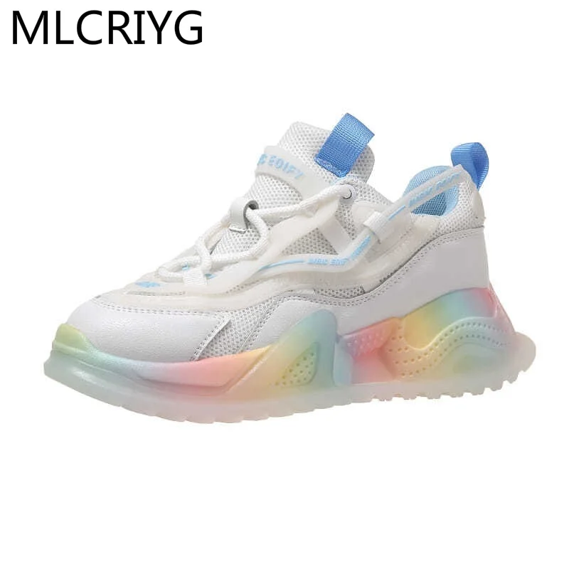 

2021 Fashion Women's Shoes Colorful Color Matching Platform Shoes Spring Women's Sneakers Lace-up Comfortable Mesh Casual Shoes