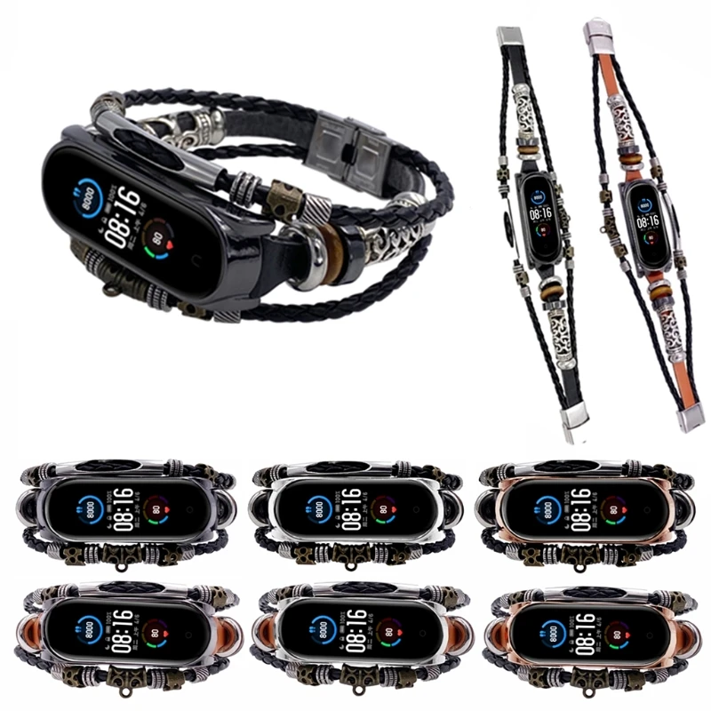 Модный Ретро ремешок для xiao Mi Band 5 кожаный браслет аксессуары