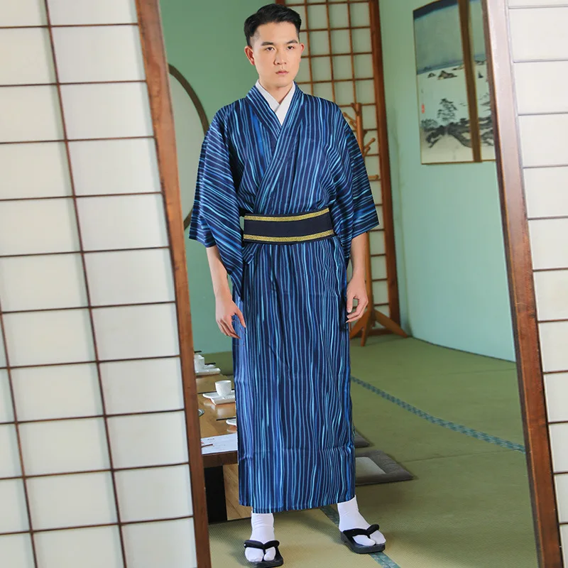 Традиционное кимоно в японском стиле для мужчин, юката, костюм самурая Hekoobi, в полоску, для представлений от AliExpress RU&CIS NEW