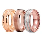 Модное серебряное кольцо из нержавеющей стали 8 мм с инкрустацией метеорита, обручальное кольцо для мужчин и женщин, розовое золото, двойные кольца с рисунком кирпича
