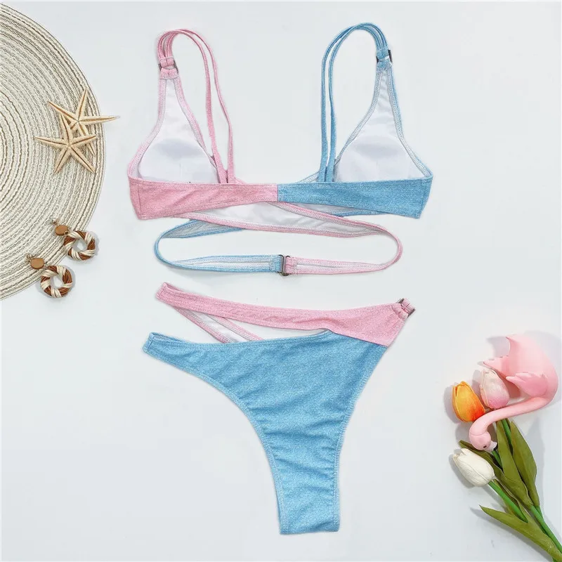 

Vigorashely Sexy Pink Swimwear Women Cross Bandage Bikini 2020 Swimsuit Female Push Up Bikini Set Biquini Bathing Suit Swim Wear