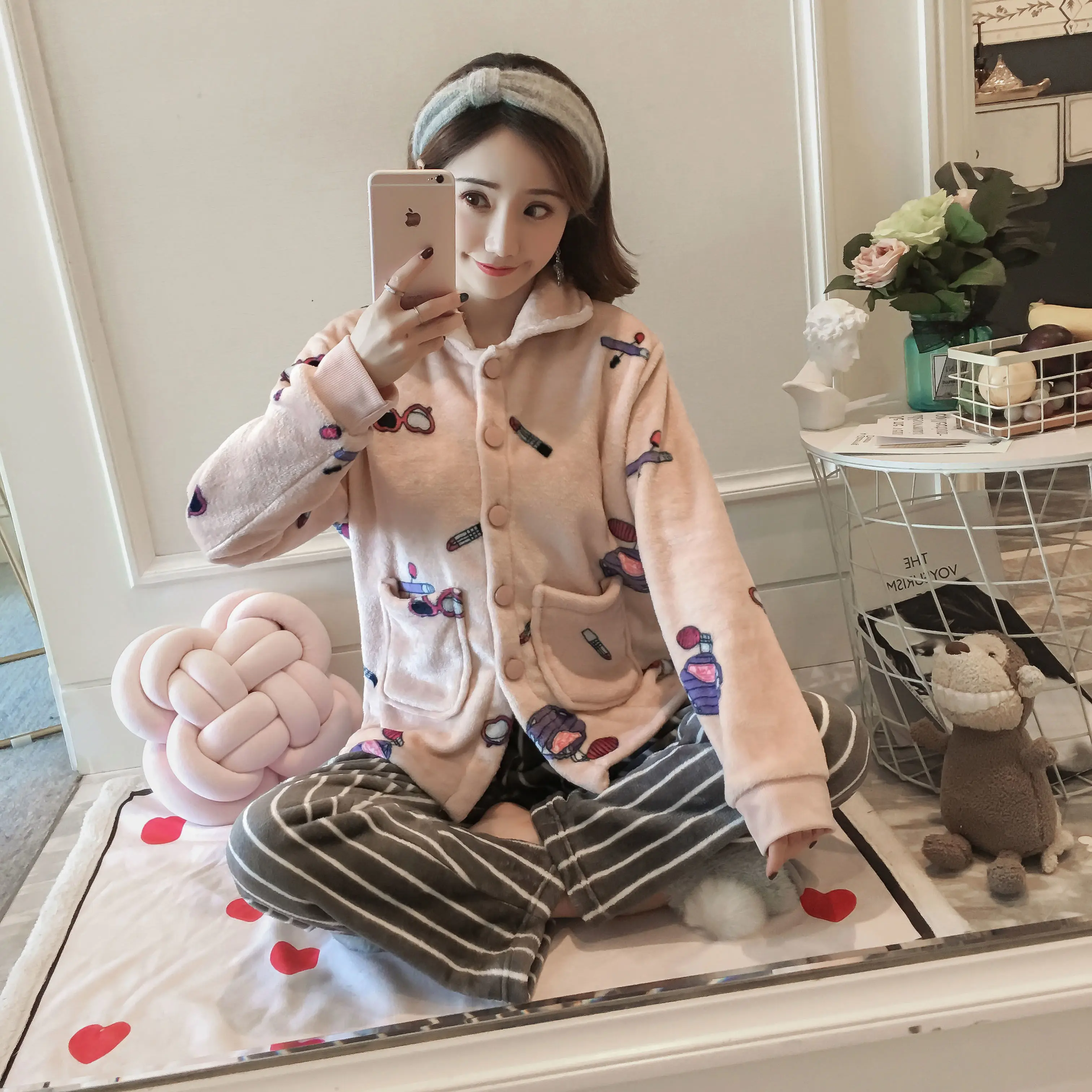 pajamaset M-5XL, зимний пижамный комплект, для женщин, длинный рукав, фланелевый, толстый, коралловый бархат, мультяшная Пижама, длинная Пижама, милые животные, женский домашний костюм - Цвет: pajamaset