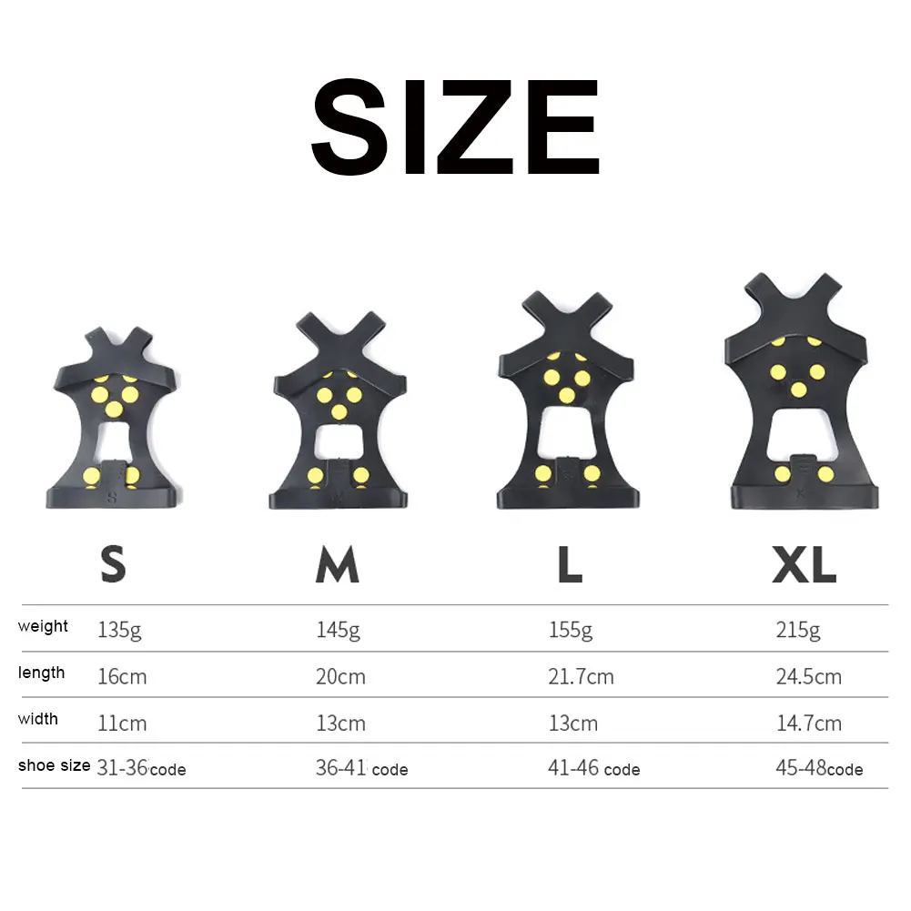 

1 Pair 10 Studs Anti-Skid Ice Gripper Spike Winter Climbing Anti-Slip Snow Spikes Grips Cleats Over Shoes Covers Crampon Black