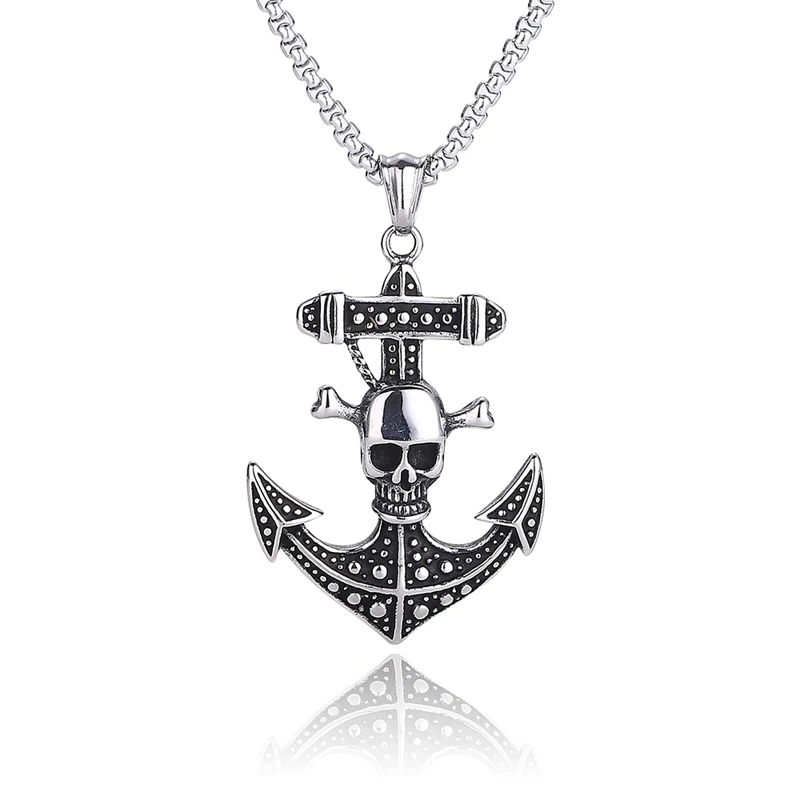 

Anchor Skull Men Necklaces Pendants Chain Punk Cool for Boyfriend Male Stainless Steel Jewelry Creativity Gift Wholesale BB0853