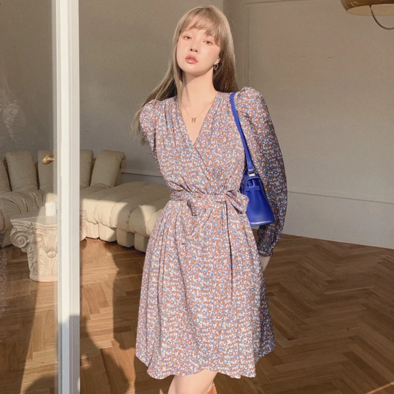 Женское Цветочное платье с V образным вырезом облегающая трапециевидная юбка во