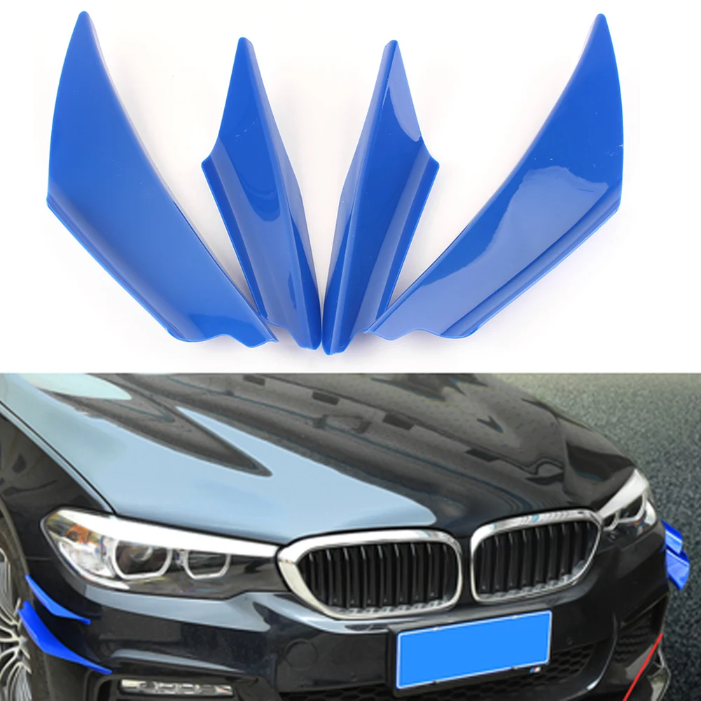 

4Pcs Universal Car Front Bumper Spoiler Canards Splitter Fins Body ABS Plastic Blue