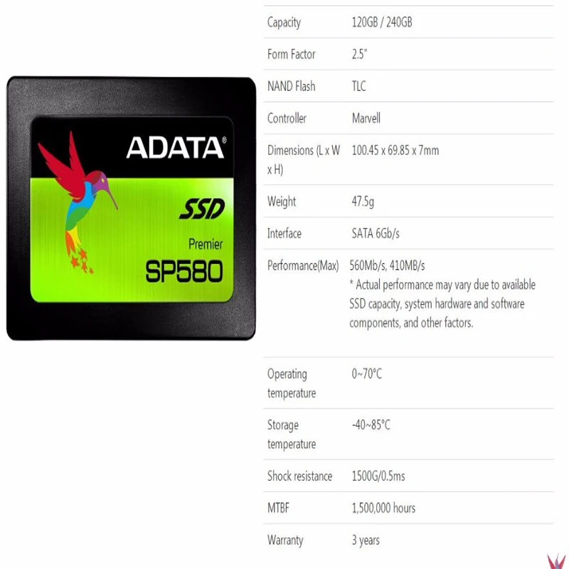 SSD накопитель ADATA SP580 120/240/480/960 Гб|Внутренние твердотельные накопители (SSD)| |