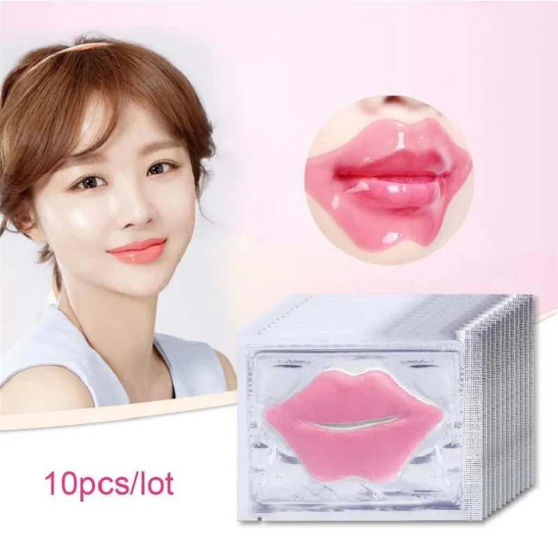 

10Pcs Beauty Super Lip Plumper Pink Crystal Collagen Lip Mask Patches Moisture Essence Wrinkle Ance korean Cosmetics Skin Care