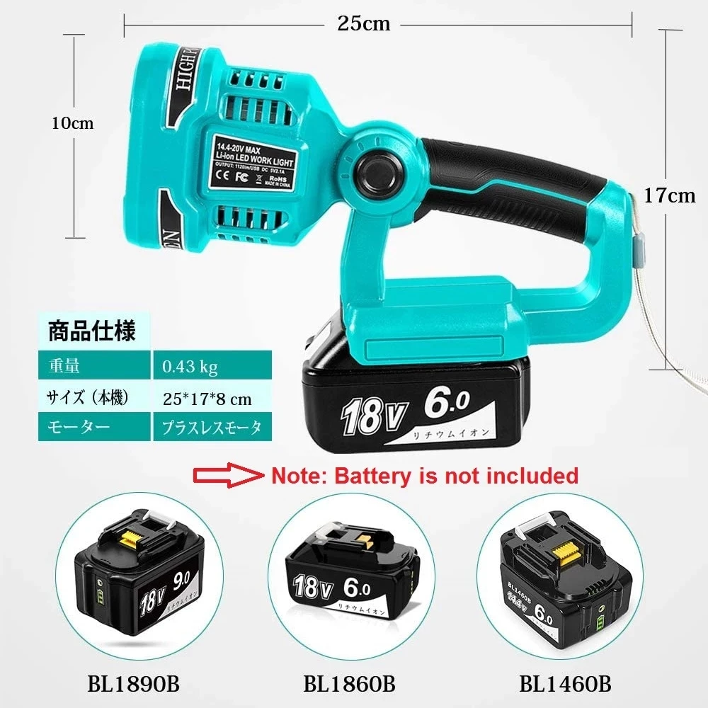 구매 Makita-휴대용 Led 스포트라이트 리튬 이온 배터리, 작업용 조명 랜턴, 14.4V/18V, USB 충전기 포함, 충전식
