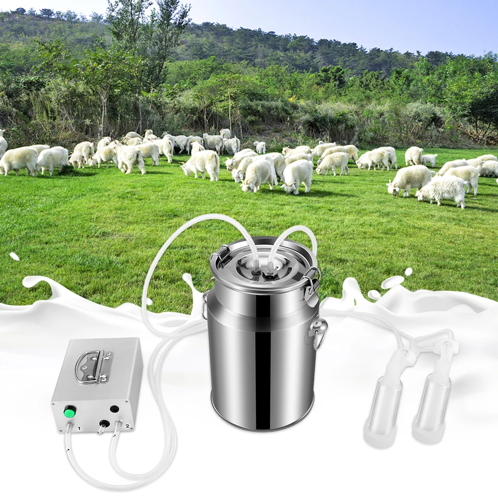 

14L Portable Bucket Goat Milker Vacuum Pump Automatic Milking Machine for Cows Sheep Adjustable Speed Pump Stainless Steel 220V
