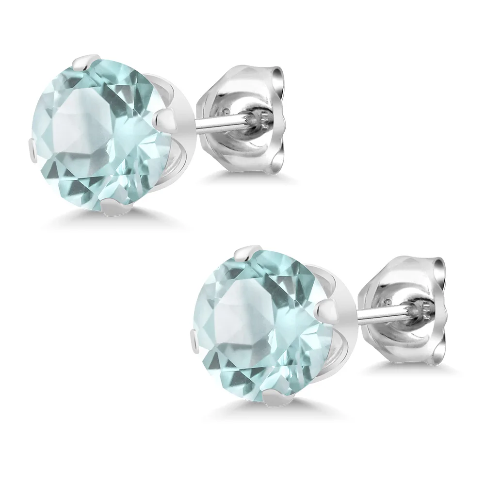GemStoneKing женские 925 пробы серебряные серьги, камень по месяцу рождения, 5 мм, натуральный голубой топаз, круглые серьги-гвоздики
