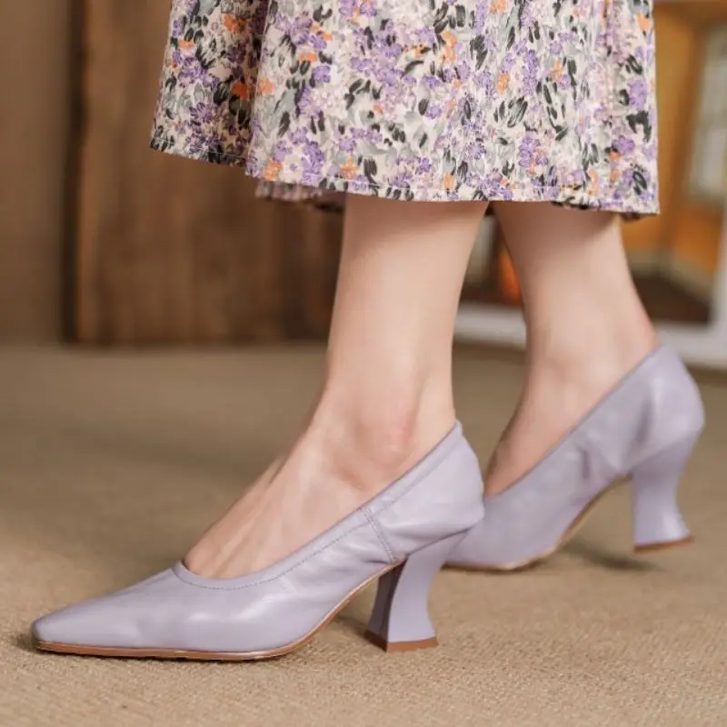 

RIZABINA New Design Women High Heel Shoes Genuine Leather Strange Heel Pumps Women Party Spring Women Footwear Size 34-39