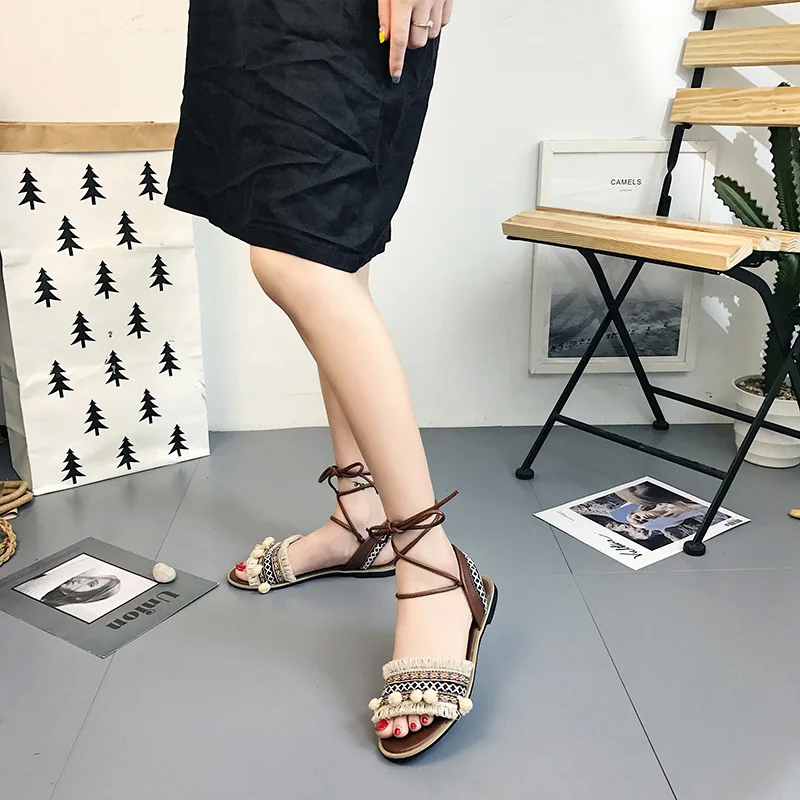 

Classics Fashion Rome Gladiator Women Sandals Ankle Strap Square Heel Summer Sandals Ankle Strap Flat Shoes