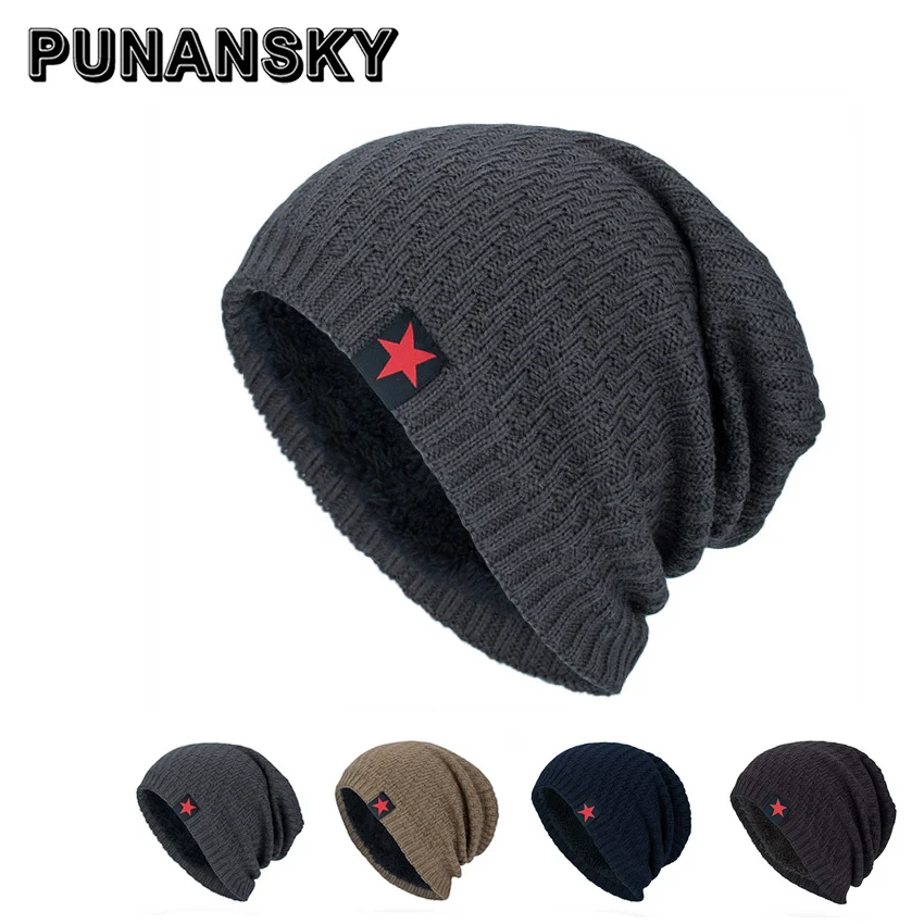 Punansky зимние Бархатные Теплые шапки вязаные шапочки головные уборы для мужчин и