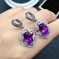 luxury silver crystal drop earrings for wedding 8mm 12mm natural amethyst earrings 925 silver amethyst eardrop