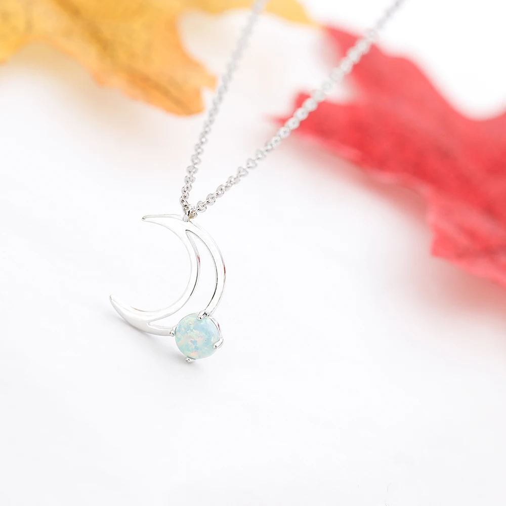 

Opal Pendant Crescent Moon Necklace For Women Jewelry Romantic Wedding Valentine's Day Surprise Gifts Stainless Steel Chain Bff