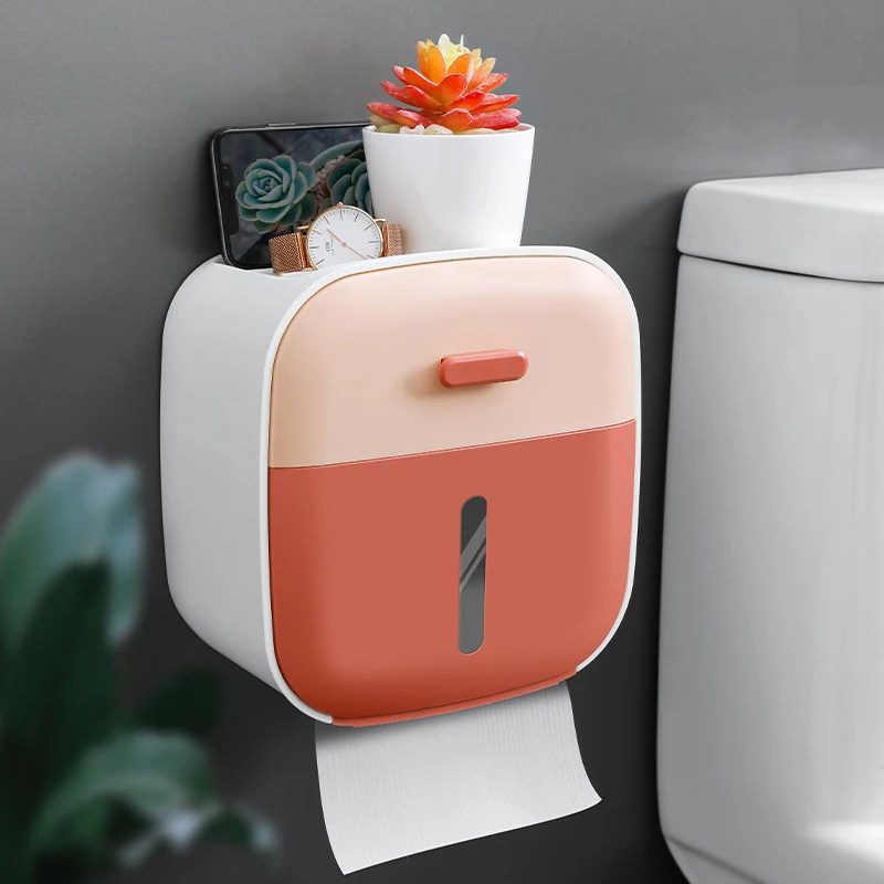 

Waterproof Wall Mount Toilet Paper Holder Plastic Paper Towels Wall Bathroom Shelf Storage Box Portable Toilet Roll Holder