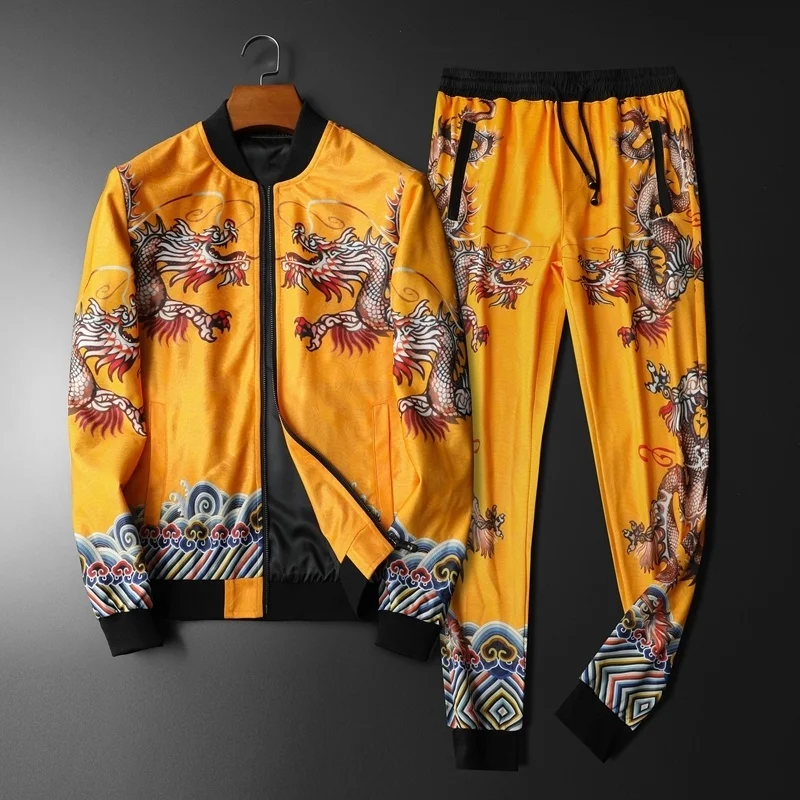 Роскошная Осенняя толстовка с золотым Драконом для мужчин Conjunto Deportivo Hombre Ensemble Homme