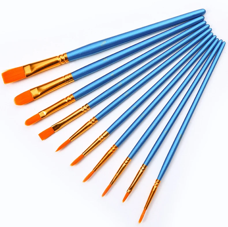10-Piece Pearlized Blue Nylon Wool Combination Brush Multi-Functional Acrylic Watercolor Gouache Hook Line Pen Art Supplies | Канцтовары