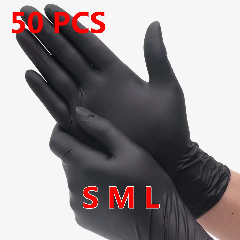 

50PCS Disposable Black Glove Size Small Medium Large Gloves PVC Hand S M L for Household Kitchen Laboratory Cleaning Workers