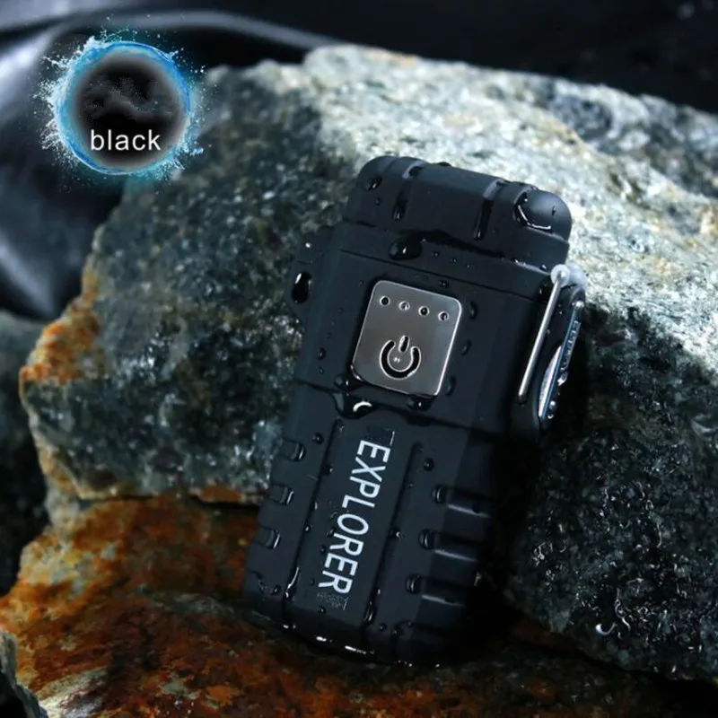 USB зарядка плазменная Зажигалка Ветрозащитная Водонепроницаемая Зажигалка для активный отдых, Спорт двойная дуговая Зажигалка для курения - Цвет: Black