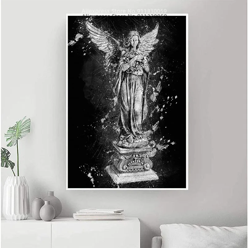Настенная картина с черно-белым ангелом искусство на холсте постеры и принты для