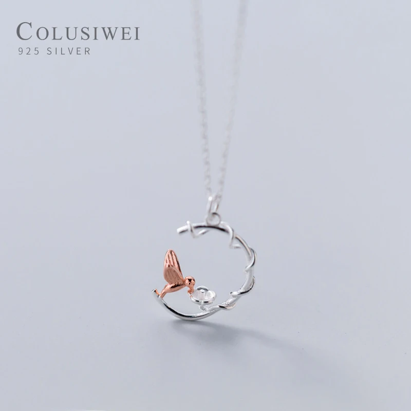 Colusiwei серебро 925 ювелирные изделия птица и цветок подвеска цепочка ожерелье для