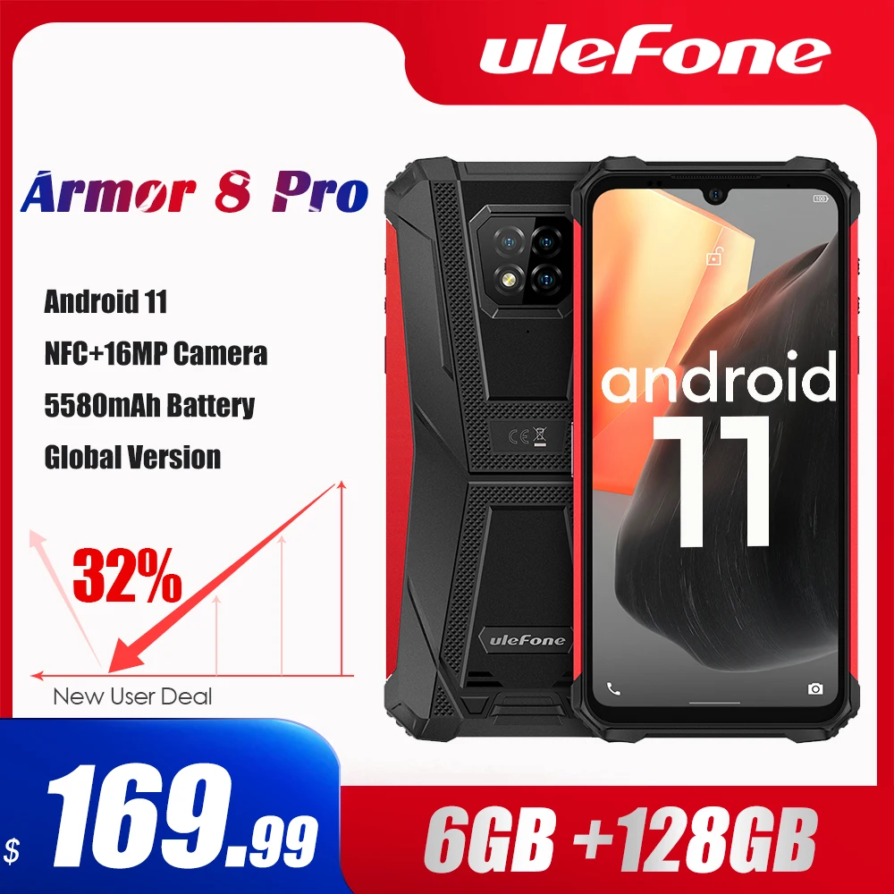 Смартфон Ulefone Armor 8 Pro защищенный 6 + 128 ГБ NFC/IP68 5580 мА · ч|Смартфоны| |