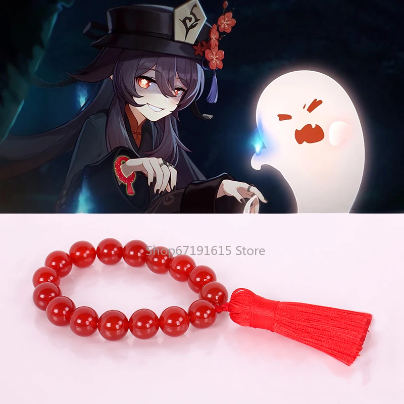 

Japan Anime Genshin Impact Hu Tao Bracelet red Agate Beads Cosplay Prop Jewelry Decor Jewellery for Girl Hot Gifts