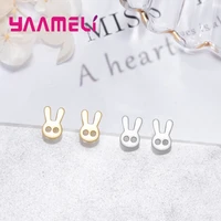 classic girls women stud earring pendientes fine smooth 925 sterling silver heart flower rabbit with pin ear brincos 2 colors