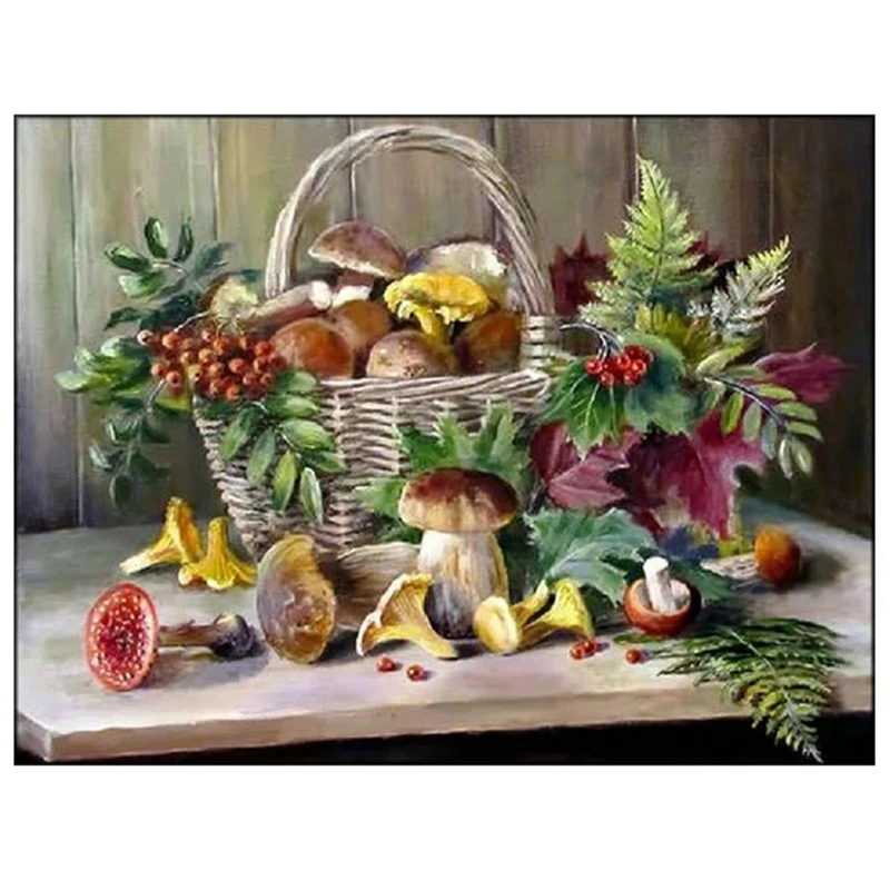 

Алмазная картина с корзиной и грибами, алмазная вышивка, вышивка крестиком, алмазная вышивка