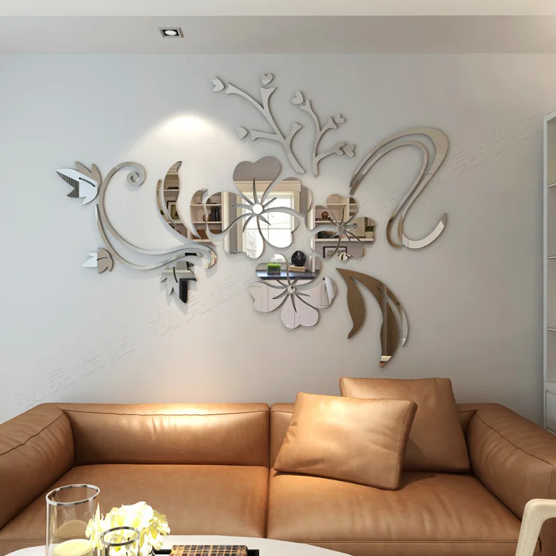 Зеркальные настенные стикеры сделай сам весенний натуральный элегантный цветок