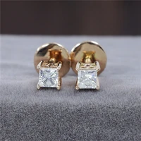 randh square princess 3 5mm 0 70ctw d color moissanite stud earrings 18k yellow solid gold fine jewelry for women wedding gift