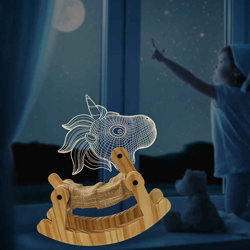 

Creative 3D Wooden Horse Acrylic Wooden Figurines LED Lamp Room Decoration Ornaments For Living Room Office Gifts