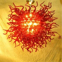hand blown glass crystal chandelier red w80xh90cm led art pendant light indoor lustre hotel hallparlor decoration