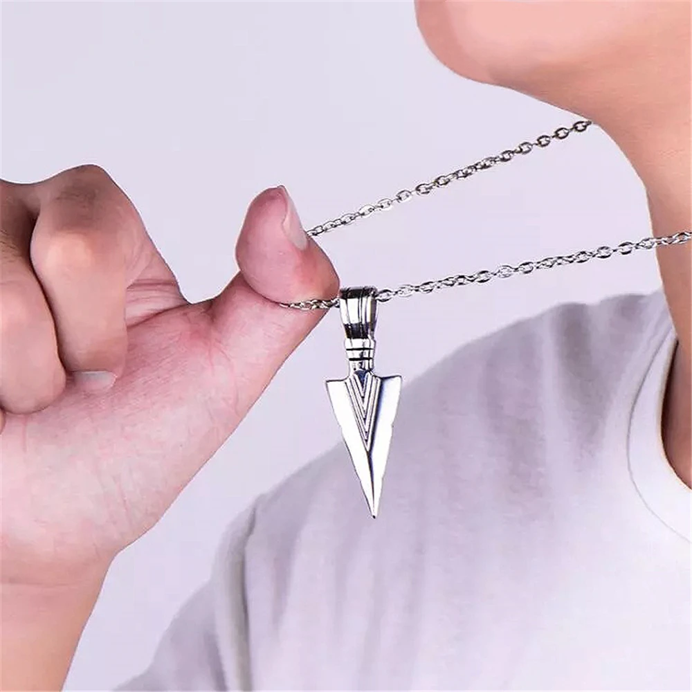 

Men Fashion Black Gold Silver Color Arrow Head Pendant Long Chain Necklaces Mens Necklaces Collier Femme Arrowhead Jewelry Gift