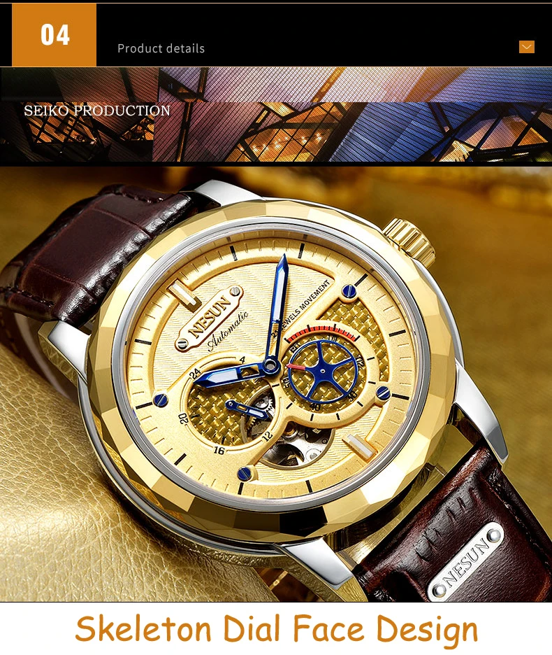 Швейцарские Топ люксовый бренд NESUN Skeleton Tourbillon часы для мужчин автоматические мужские часы 100 м водонепроницаемые спортивные часы relogio N9810-3