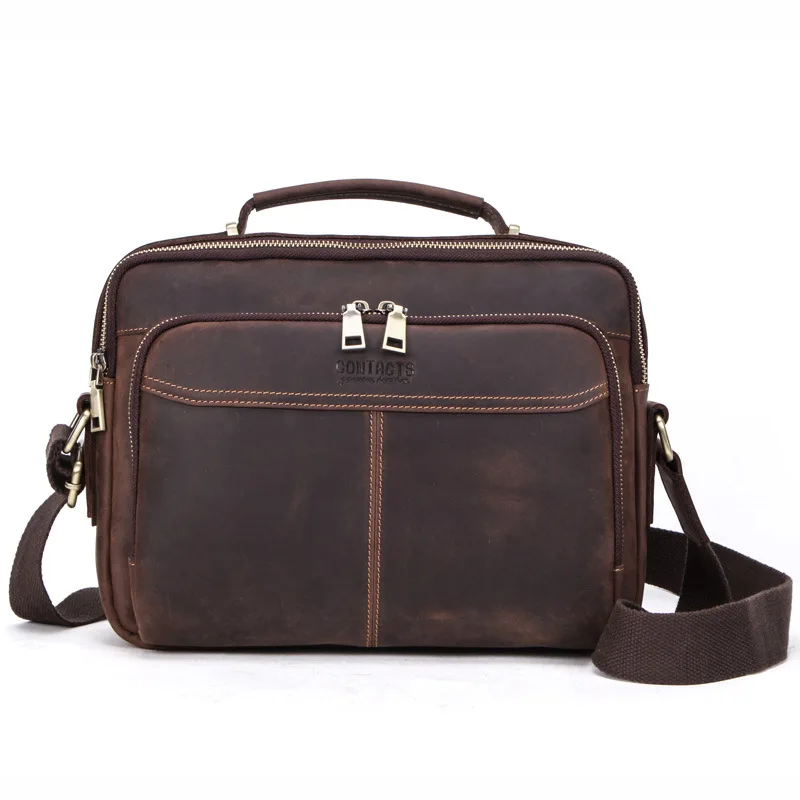 

Men's Genuine Leather Shoulder Bag Male Crossbody Bags Crazy Horse Men Briefcase Small Business Work Messenger Bag For IPAD 2021