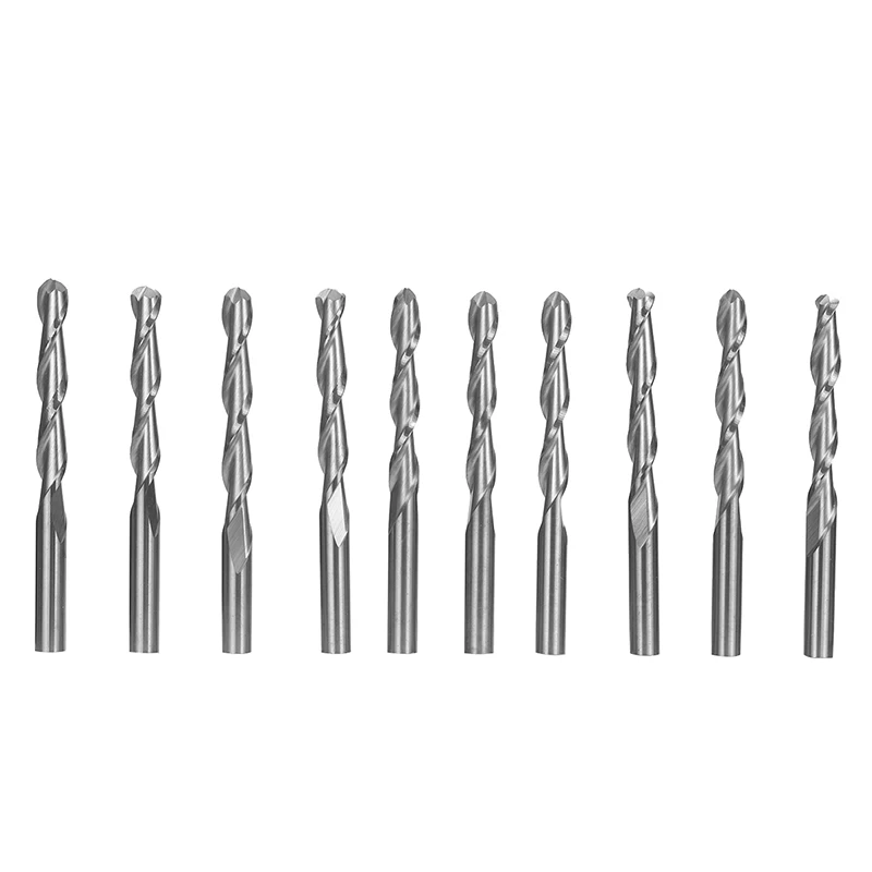 10pcs 1/8'' Shank Ball Nose End Mill 2 Flute Carbide CNC Spiral Milling Cutter Tool Router Bits Set Wood Plastics Engraving Bit |