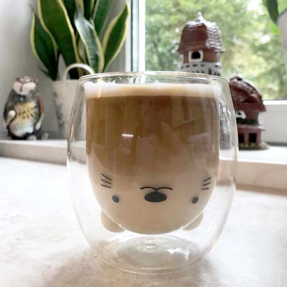 3D 2 х уровневые Кофе кружка и рисунком милой панды медведя кота с милым желтым