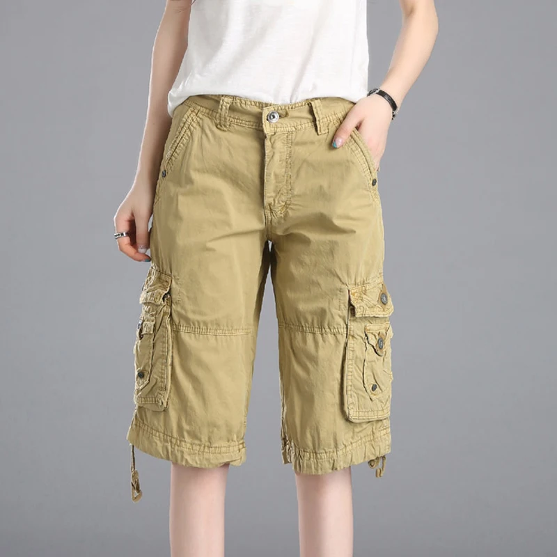 Брюки-карго женские до колен уличные повседневные брюки-Капри из денима со