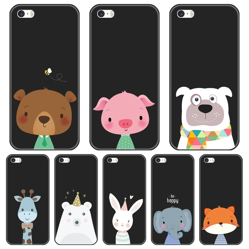 Мягкий силиконовый чехол для iPhone 5 S 5C с изображением собаки свиньи мишки кролика