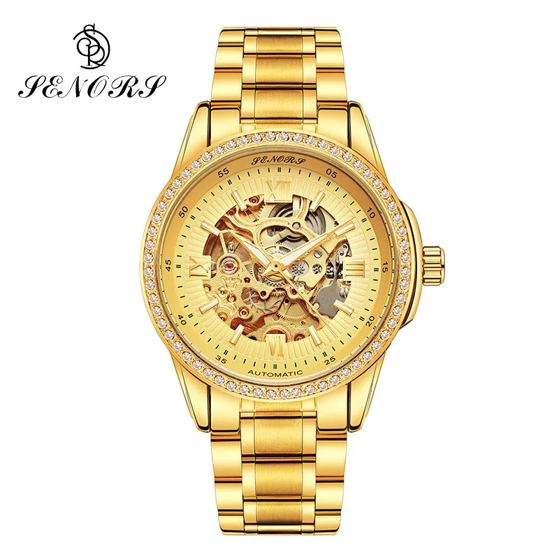 

SENORS Mechanical Watch Mens Watches Skeleton Automatic Clock Male Wristwatch Auto Self-winding Luminous Pointer