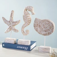 b0kb mediterranean style wood crafts home decor statue starfish conch seahorse figurines beach nautical style table sculptures