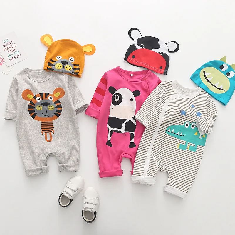 

Spring Autum Baby Rompers Long Sleeve Cotton Jumpsuit Infant panda print Cartoon Newborn Baby Clothes Romper+hat Toddler Outfits