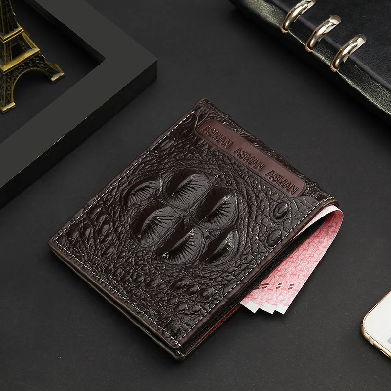 

New Men Wallets Crocodile pattern Short Male Purses Money Clip Id Card Holder carteira masculina Purse draw a card Coin Purses