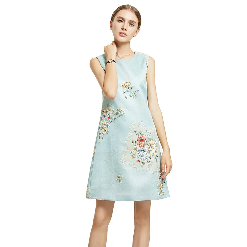 

2020 High Quality Fall Dress Fashion Sleeveless Flower Luxurious Diamonds Above Knee Tank Elegant Dress Women Vestidos