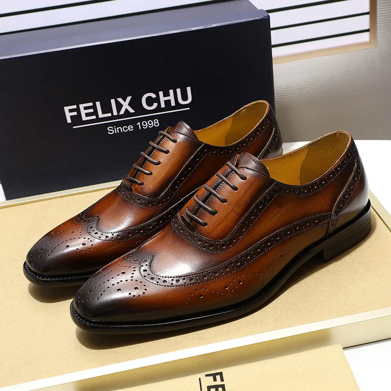 2019 Luxury Mens Brogue Oxford Genuine Leather Brown Lace Up Men Dress Shoes British Style Business Office Formal for Men|Туфли| |